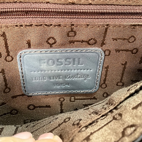 FOSSIL ‘LONG LIVE VINTAGE’ Leather Denim Blue Shoulder Flap Bag Removable Strap - Picture 5 of 11